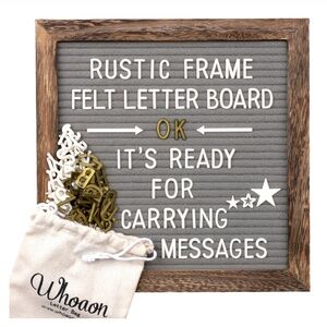 Whoaon Rustic Wood Frame Gray Felt Letter Board, 10x10 NEW White + Gold Letters
